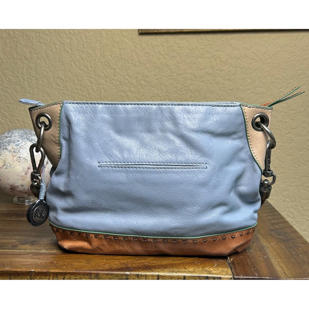 The Sak 100% Leather Hobo Shoulder Bag Blue Brown Braided Strap Purse - Picture 2 of 16